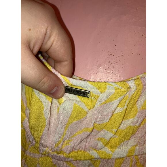 Billabong Yellow White Pink Tropical Leaf Tie Strap Cami Top Size Medium - Picture 2 of 5